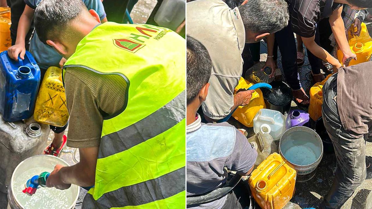 Gazzeliler bir yudum suya muhtaç! Bir kap su için yürek yakan izdiham!