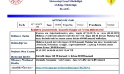 Malatya çevreleri için kuvvetli rüzgar ve fırtına uyarısı