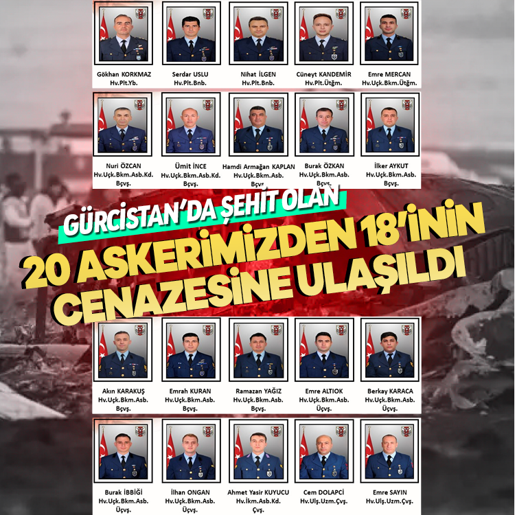 Düşen kargo uçağında 20 askerimiz şehit olmuştu: 18 şehidimizin naaşına ulaşıldı