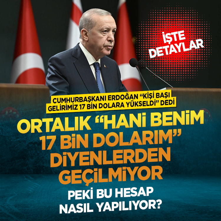 Cumhurbaşkanı Erdoğan “kişi başı gelirimiz 17 bin dolara yükseldi” dedi...  Ortalık “hani benim 17 bin dolarım” diyenlerden geçilmiyor!  Peki bu hesap nasıl yapılıyor?