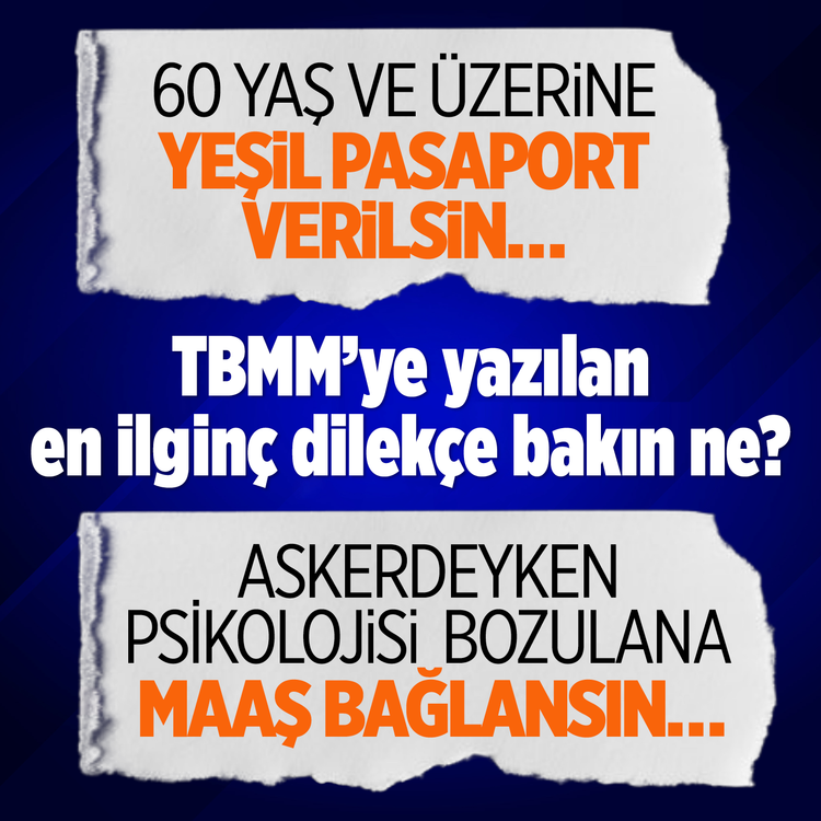 TBMM’ye yazılan en ilginç dilekçe bakın ne? 60 yaş ve üzerine yeşil pasaport verilsin: Askerdeyken psikolojisi bozulana maaş bağlansın
