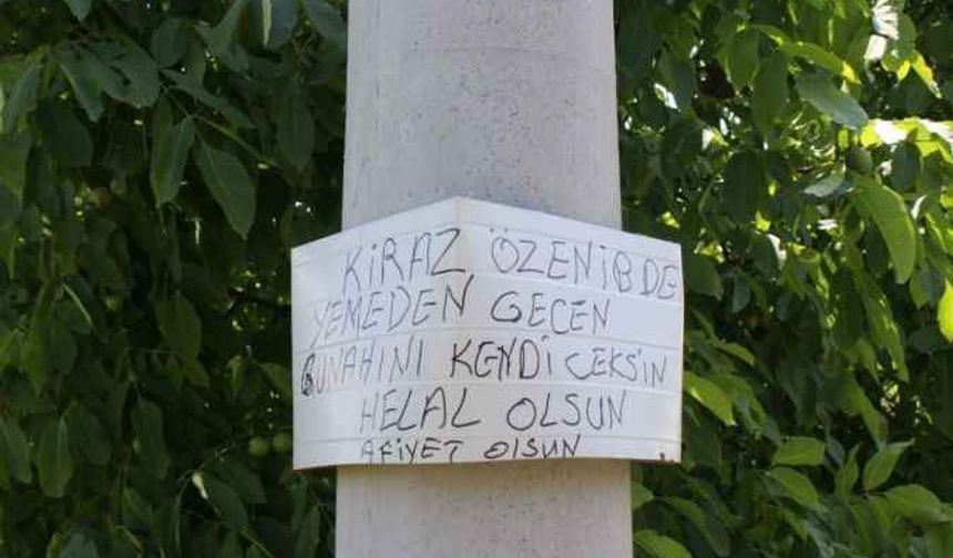 Bahçesine "Özenipte yemeden geçen günahını kendi çeksin" yazdı