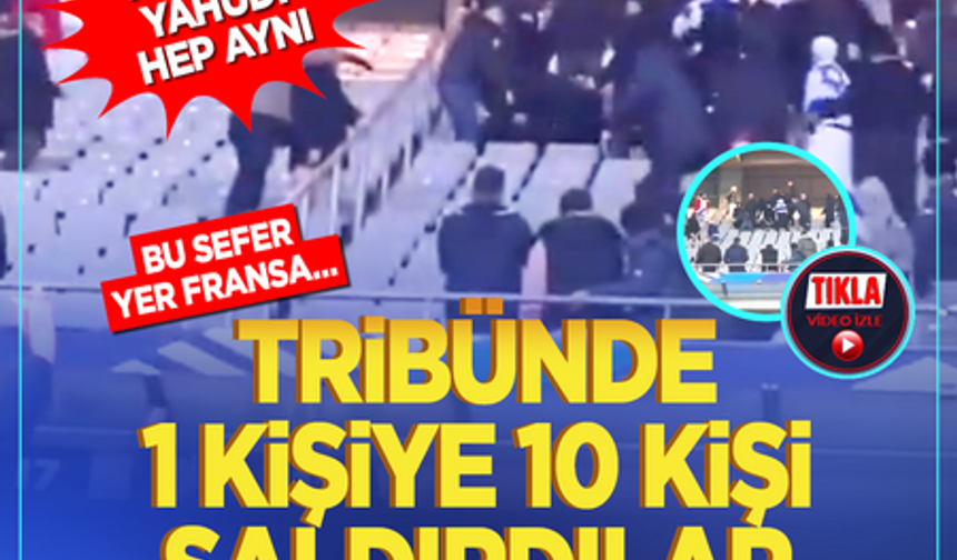 Korkak Yahudi hep aynı! Bu sefer yer Fransa: Tribünde 1 kişiye 10 kişi saldırdılar sonra yine dayak yediler