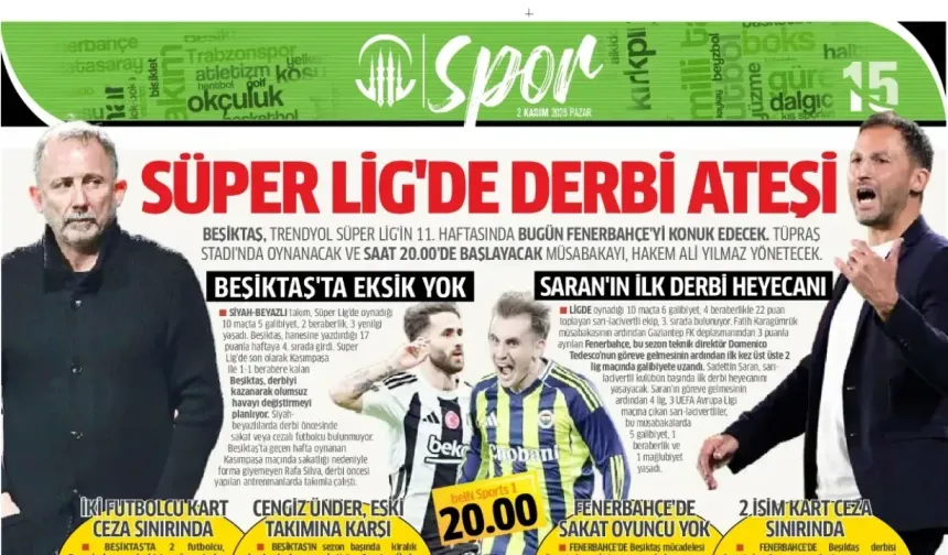 Spor haberleri: 2 Kasım 2025 gazetelerde futbol manşetleri