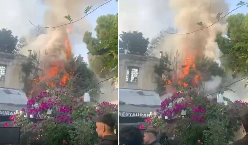 Sultanahmet'te korku dolu anlar! Alevler tarihi avluya zarar verdi