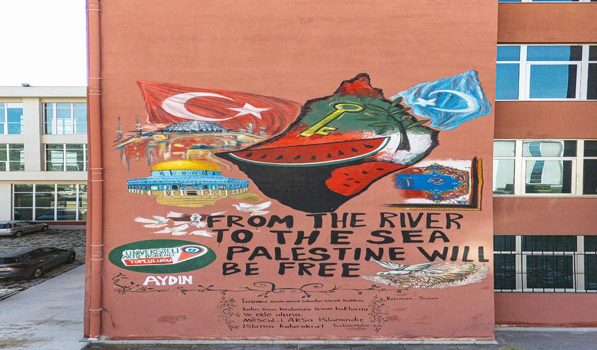 Aydın'da üniversite öğrencilerinden Filistin'e grafitili destek