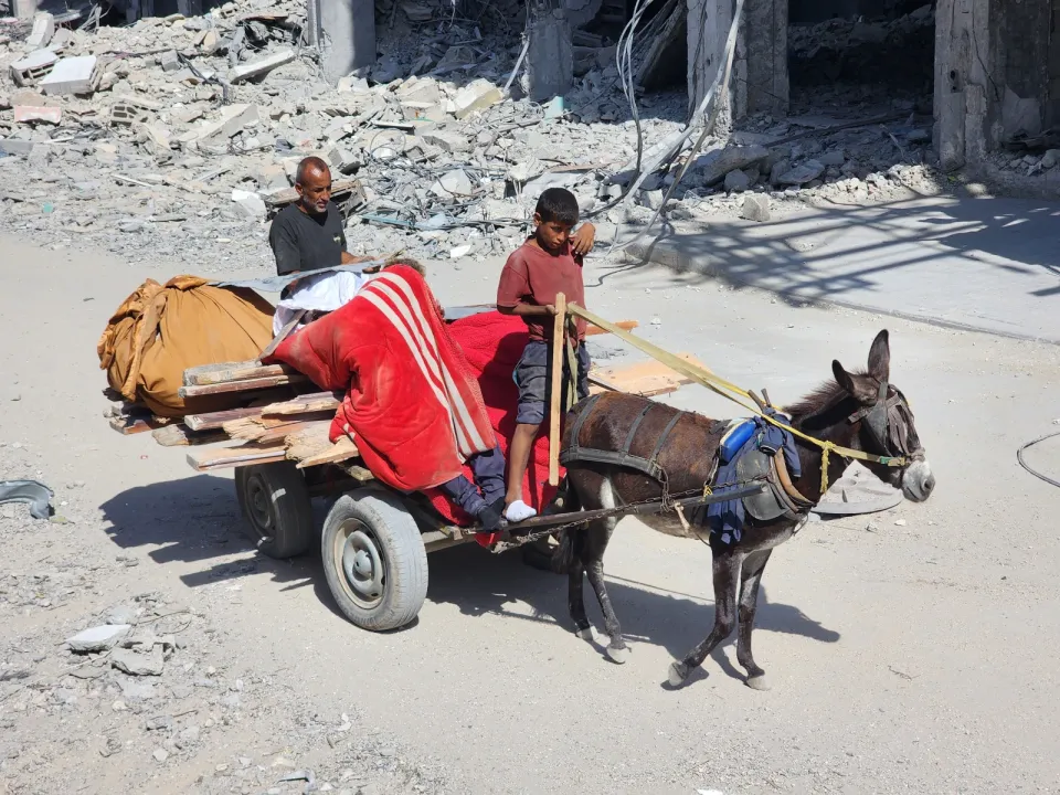 Gazze'de ateşkesin yürürlüğe girmesiyle Filistinliler Han Yunus kentindeki evlerine dönmeye başladı