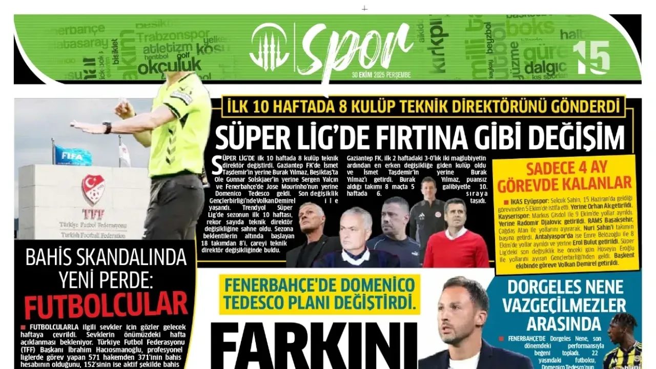 Spor haberleri: 30 Ekim 2025 gazetelerde futbol manşetleri