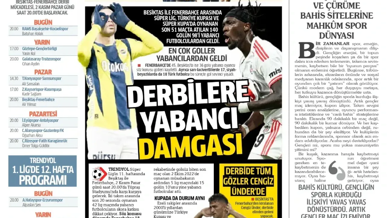 Spor haberleri: 31 Ekim 2025 gazetelerde futbol manşetleri