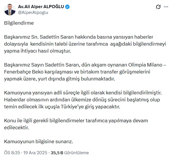 Ali Alper Alpoğlu Sadettin Saran Açıklama Tweet