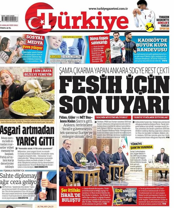 Aralık 2024 Millî Gazete’nin Manşeti, Aralık 2025 Diğer Gazetelerin Manşetleri Bir Yıl Geriden Geliyorlar (6)