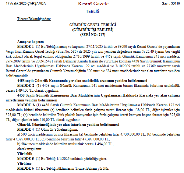 Gümrüklerde 2026 Tarifesi Belli Oldu Usulsüzlük Cezası Ve Mesai Ücretlerine Zam!S