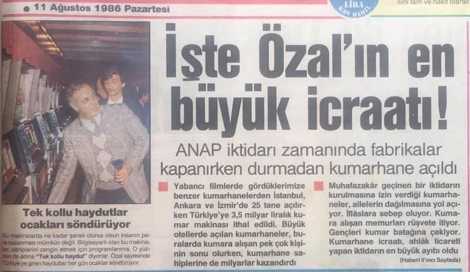 Özal’dan Erdoğan’a Değişmeyen Kumar Politikası 1