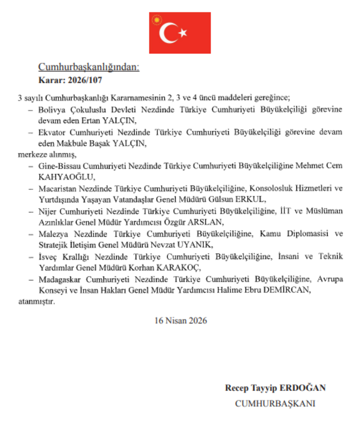 Bürokraside Görev Değişimi! Cumhurbaşkanı Imzaladı 7 Ülkeye Yeni Büyükelçi Atandı!-1
