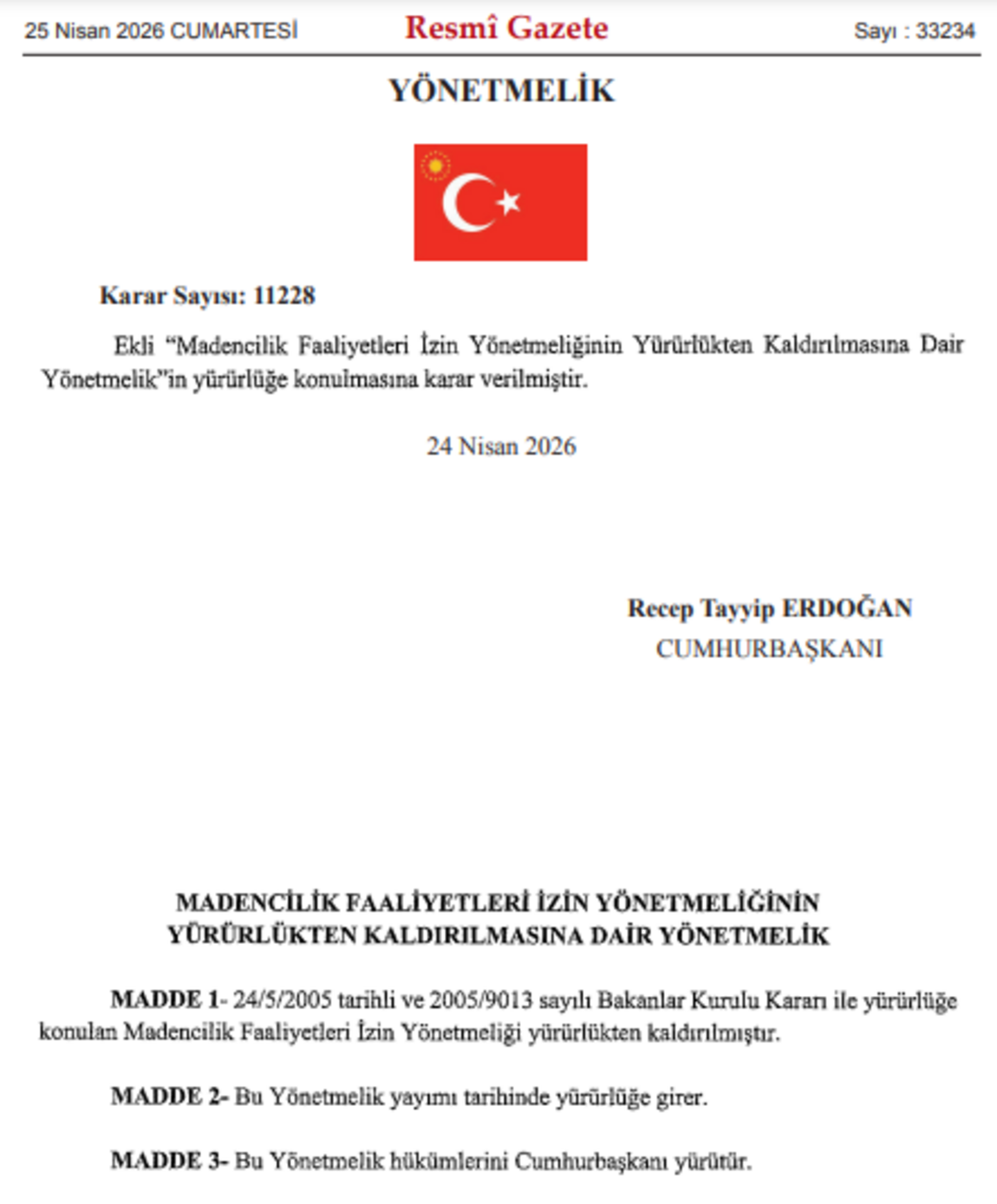 Madencilik Izinlerinde Değişiklik 2005 Tarihli Yönetmelik Kaldırıldı!