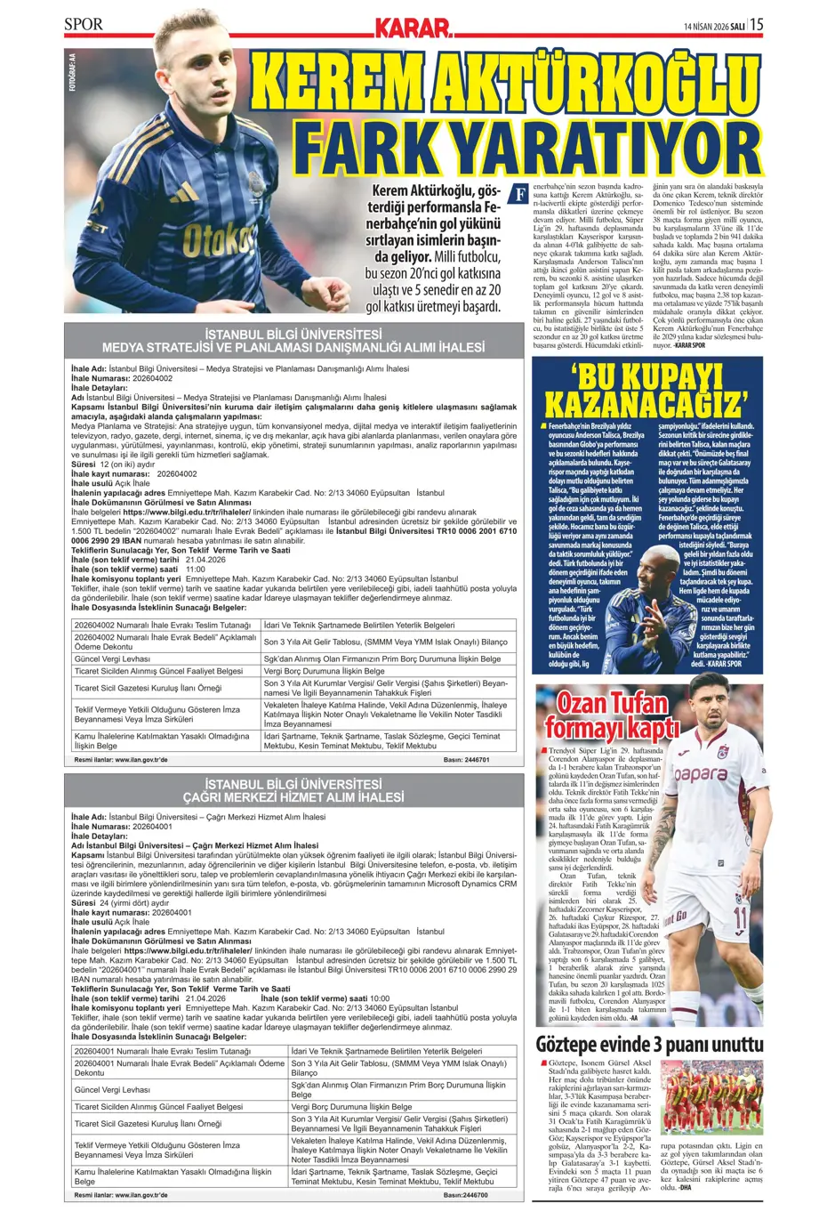 Spor Haberleri 14 Nisan 2026 Gazetelerde Futbol Manşetleri (11)