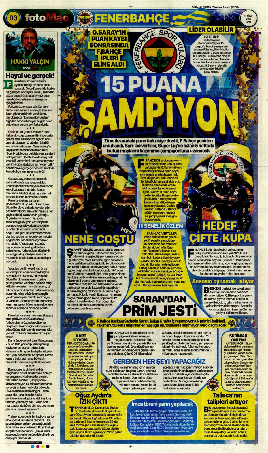 Spor Haberleri 14 Nisan 2026 Gazetelerde Futbol Manşetleri (2)