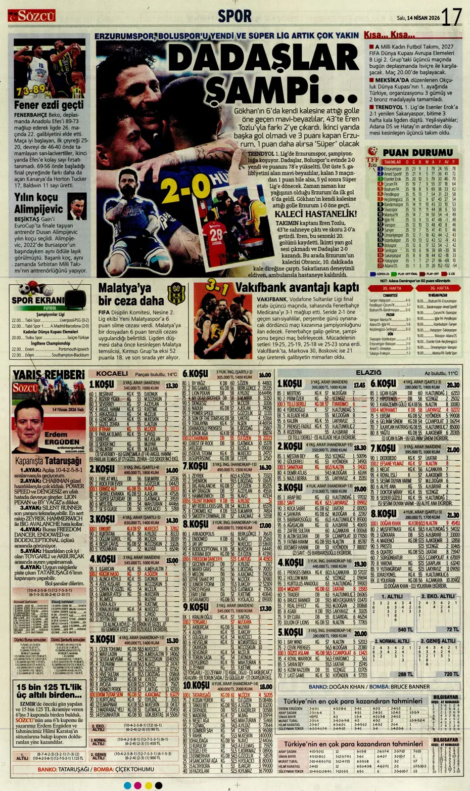 Spor Haberleri 14 Nisan 2026 Gazetelerde Futbol Manşetleri (20)