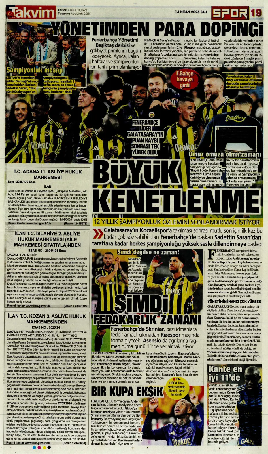 Spor Haberleri 14 Nisan 2026 Gazetelerde Futbol Manşetleri (26)