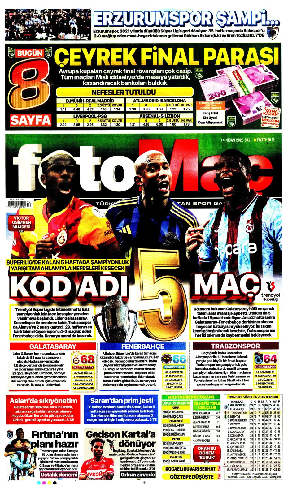 Spor Haberleri 14 Nisan 2026 Gazetelerde Futbol Manşetleri (37)