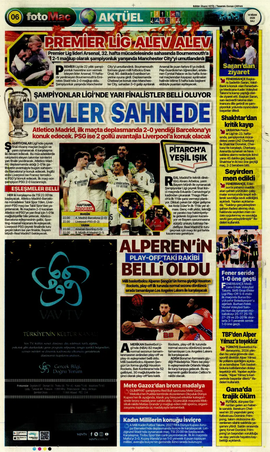 Spor Haberleri 14 Nisan 2026 Gazetelerde Futbol Manşetleri (5)