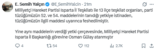 Mhp'de Deprem Devam Ediyor Bir Il Teşkilatı Daha Feshedildi 5454