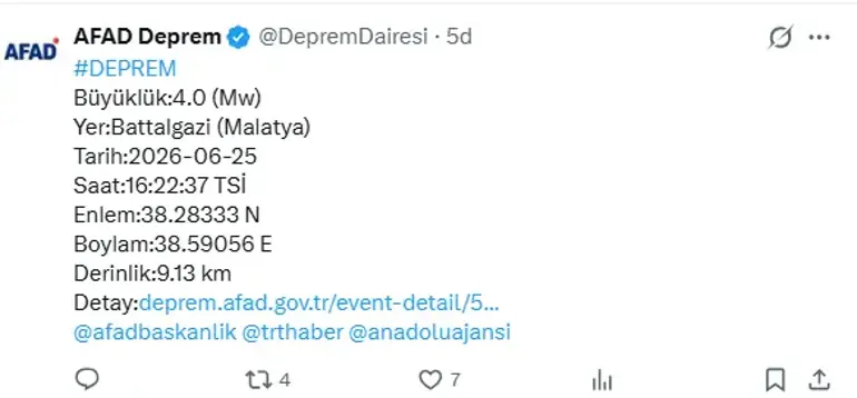 Malatya’da deprem!