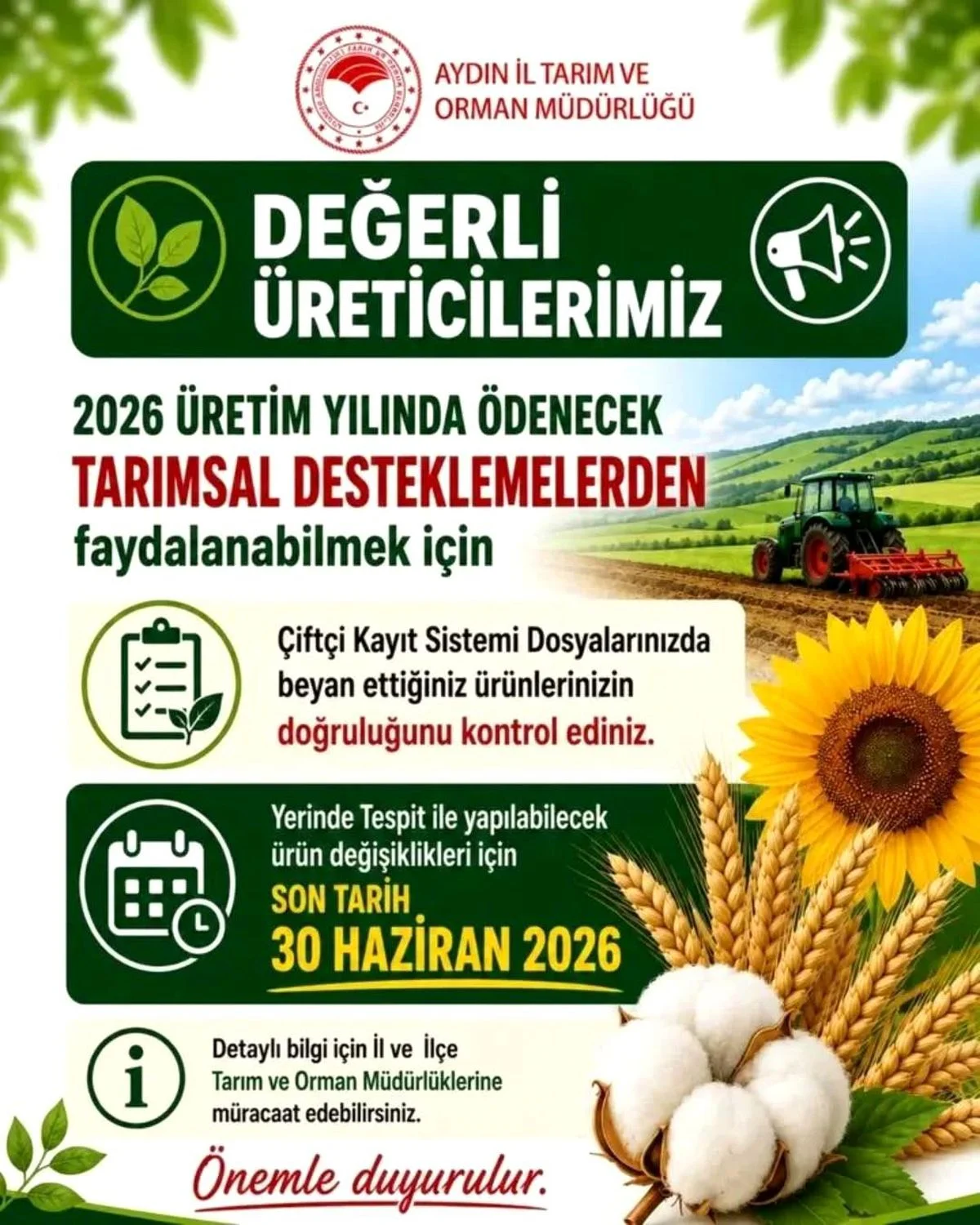 Aydınlı Çiftçilere Kritik Uyarı Çks Kayıtlarında 30 Haziran'ı Kaçırmayın!