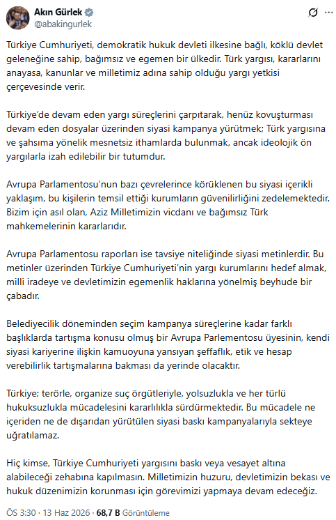 Bakan Gürlek AP'nin 'yaptırım' iddiasına cevap verdi Beyhude bir çabadır