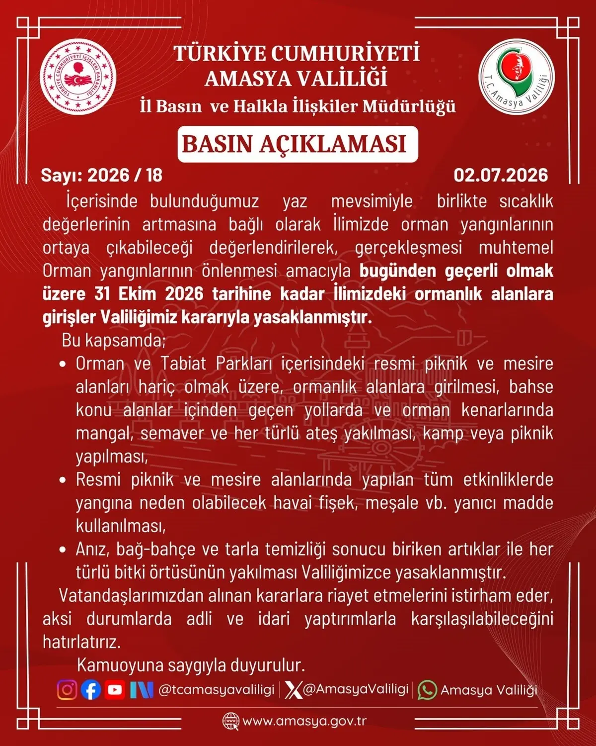 Amasya'da Ormanlara Giriş Yasaklandı Ağır Cezası Var (2)