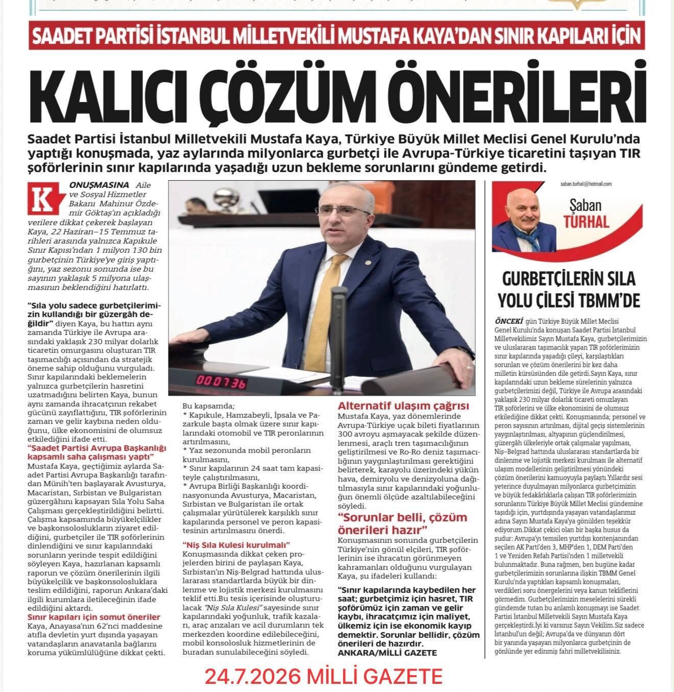 Gurbetçilerin Ve Tir Şoförlerinin Sıla Yolu’ndaki Çilesine Tbmm’den Güçlü Ses Mustafa Kaya Çözüm Çağrısı Yaptı