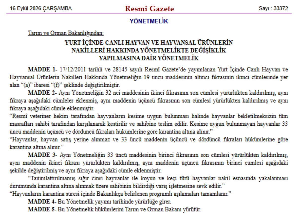Canlı Hayvan Naklinde Kurallar Değişti Tanımlanmamış Hayvanlara Karantina Şartı!