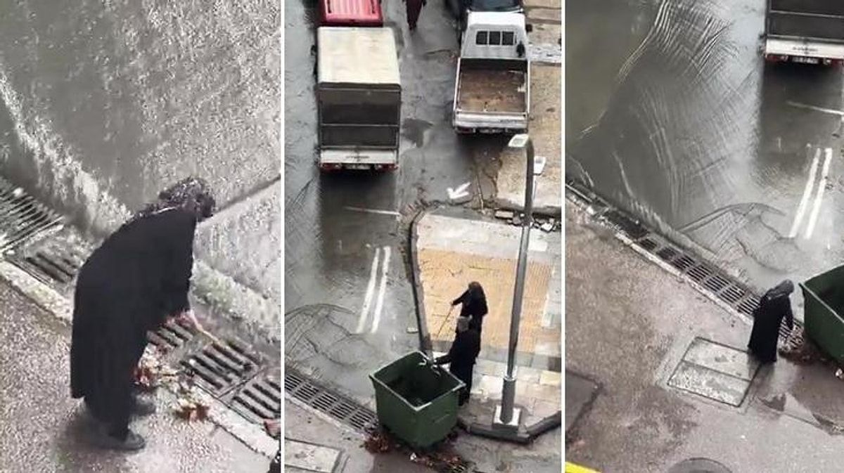 İstanbul'daki Selden Yürek Isıtan Görüntü Bastonu Ile Mazgalı Temizledi, Sosyal Medyada Gündem Oldu (2)
